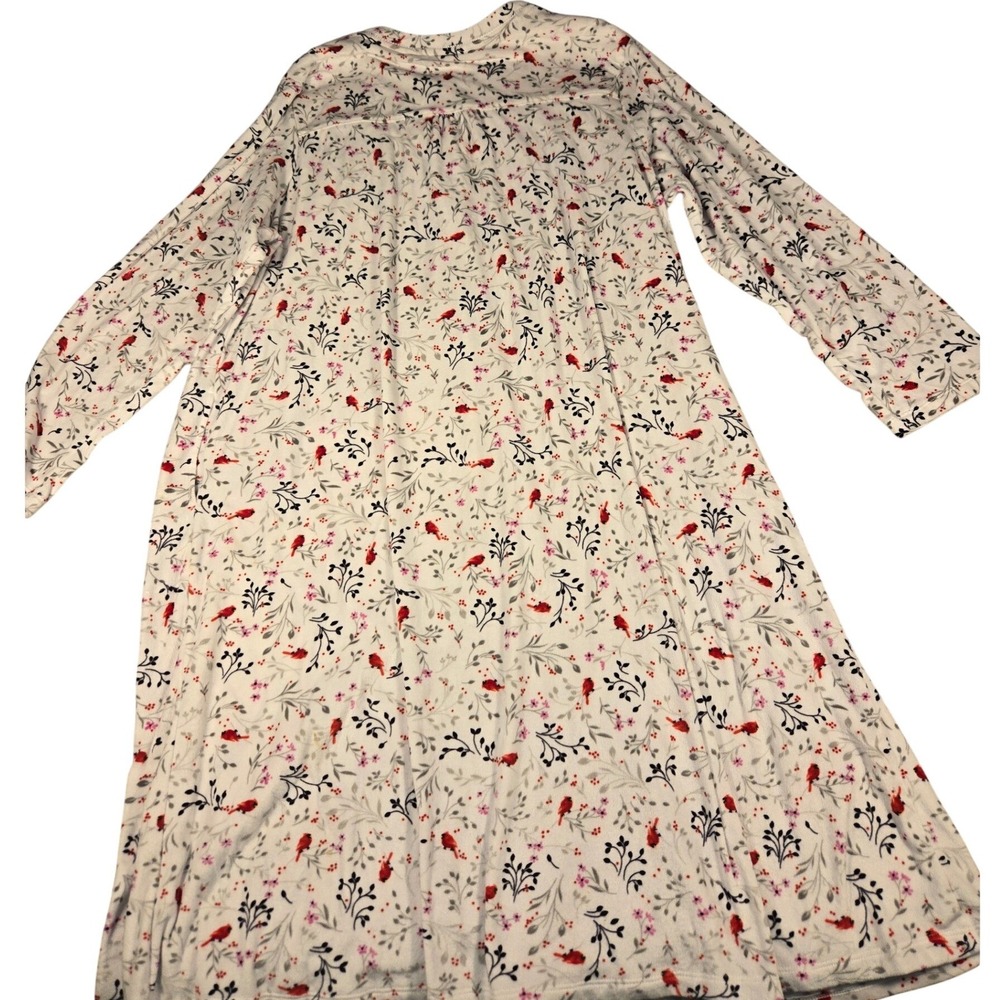 Aria Collection Women 3X Cardinal Floral Fleece Nightgown Long Sleeve White Red